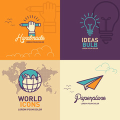 Education flat Icons, hand holding pencil icon, light bulb icon, world icon, paper plane icon  / vector illustration eps-10.