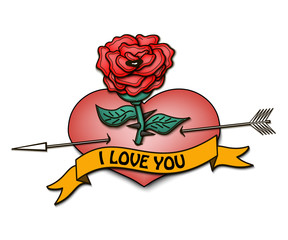 I love you and heart with a rose