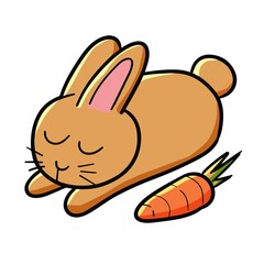 Naklejka premium Cute sleeping bunny with carrot - vector.