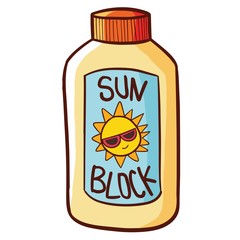 Funny and cute sun block packaging in summer - vector.