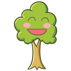 Funny and cute smiling green tree cartoon - vector.