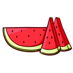 Pieces of fresh watermelon ready to eat in summer - vector.