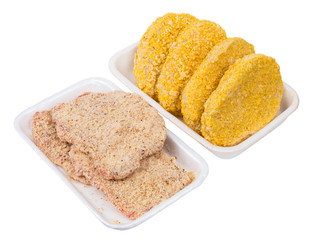 two raw prefabricated cuttlet in box isolated