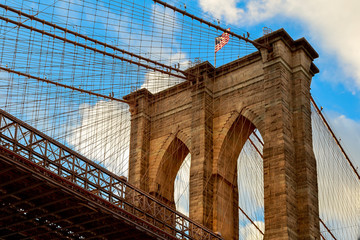 Brooklyn bridge with cloudy blue sky, New York