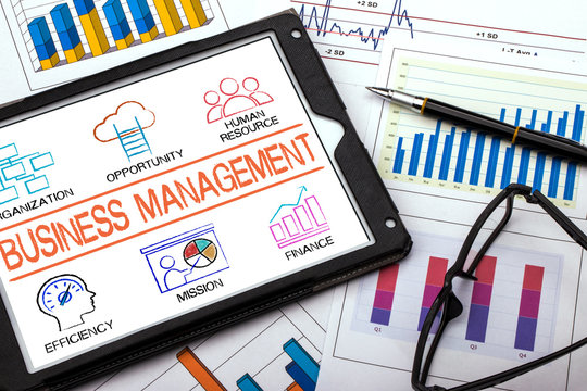 Business Management concept chart on tablet pc