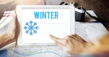 Fototapeta na wymiar Winter Snowflake Cold Calendar Concept