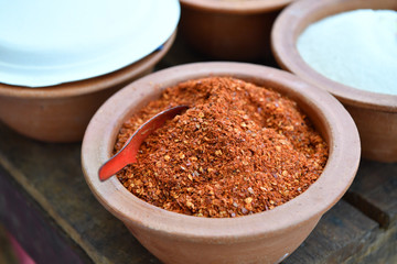Cayenne pepper, fried chili and grinding