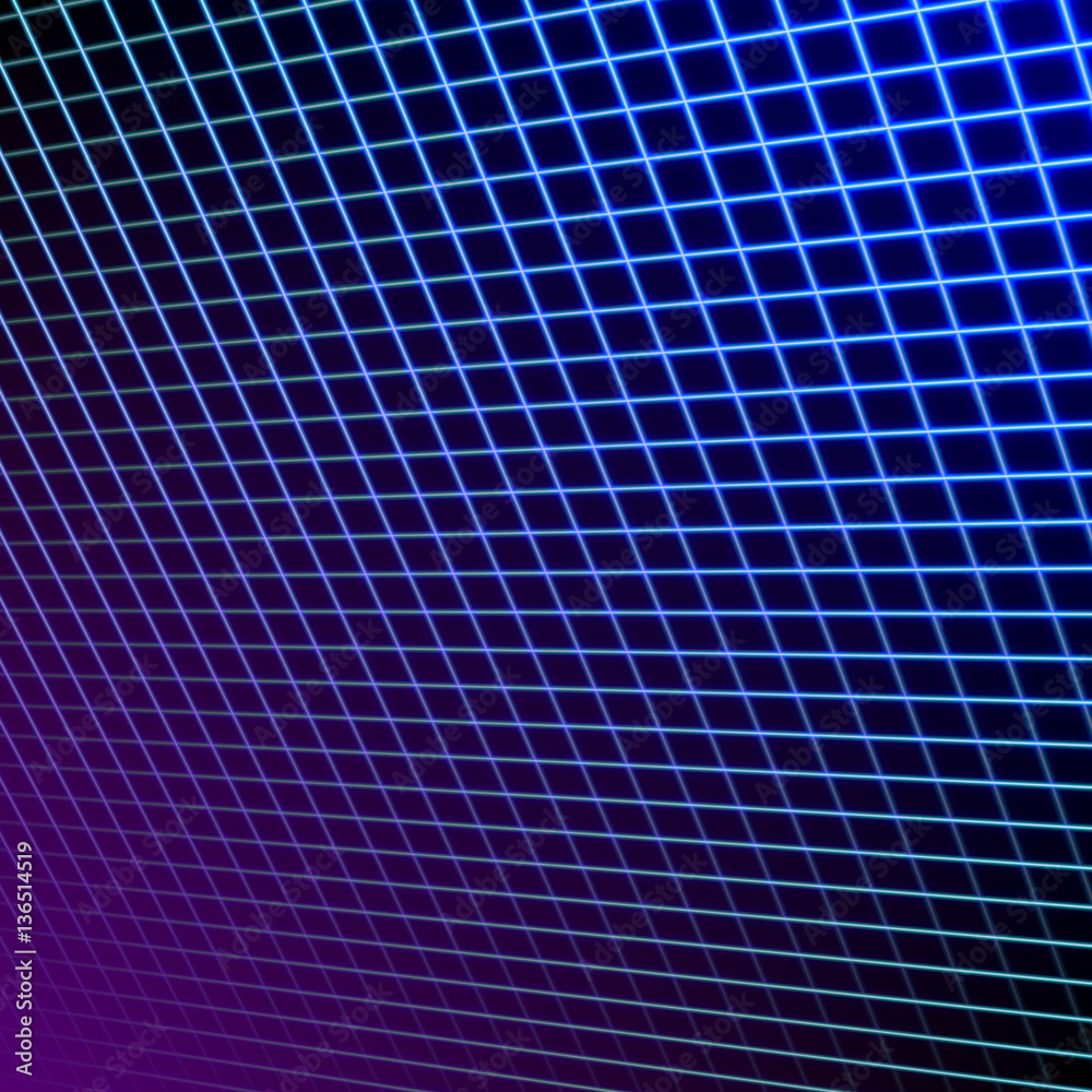 Poster bright neon grid lines glowing background with 80s style