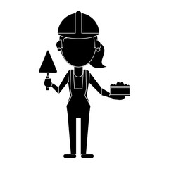 woman construction with brick and spatula pictogram vector illustration eps 10