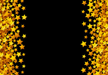 Golden stars glitter scattered on black in celebration card