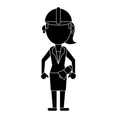woman with megaphone work helmet pictogram vector illustration eps 10