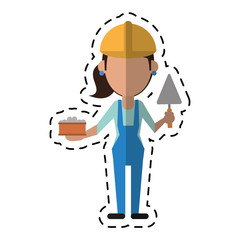 cartoon woman construction with brick and spatula vector illustration eps 10