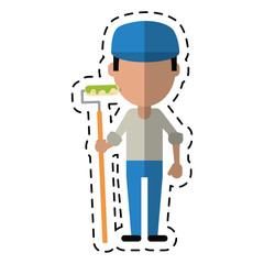 cartoon man painter with roller and cap vector illustration eps 10