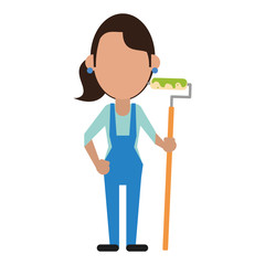 painter woman with overalls and roller vector illustration eps 10