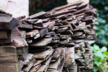 Pile of old wood plank