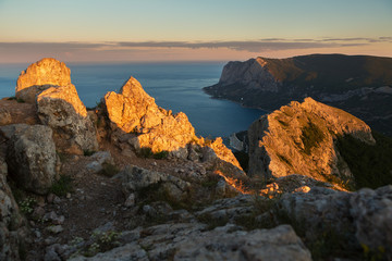 Fototapeta na wymiar Bay Laspi Black Sea. View from the top of mountain Ilyas Kaya.