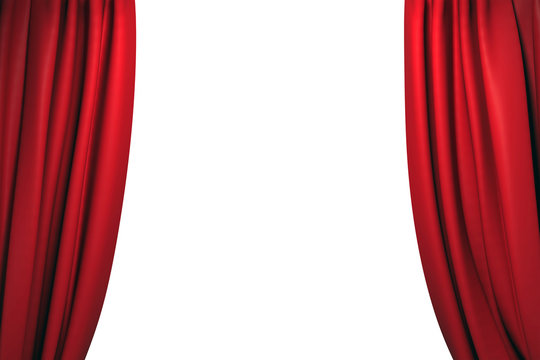 Open red stage curtains