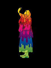 Jew blowing the shofar side view designed using melting colors graphic vector.