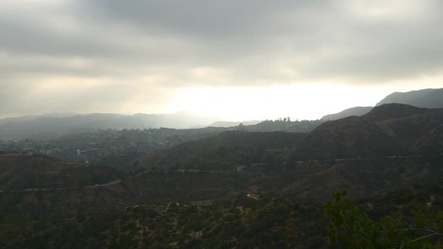 cloudy day sunset los angeles famous hollywood hills panorama 4k usa
