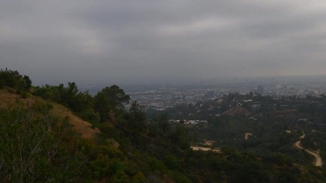 rainy day sunset famous los angeles griffith observatory city panorama 4k usa
