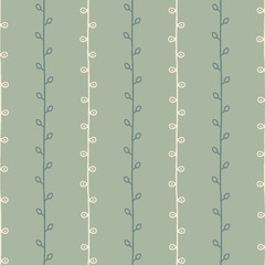 Seamless nature sketch vector pattern. Beige and green twigs background. Hand drawn texture seasonal pastel illustration