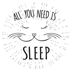Cute cat,All you need is sleep - inscription