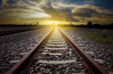 Fototapeta na wymiar railroad for transportation with sunlight and silhouette, darkto