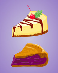 Homemade organic pie dessert vector illustration.