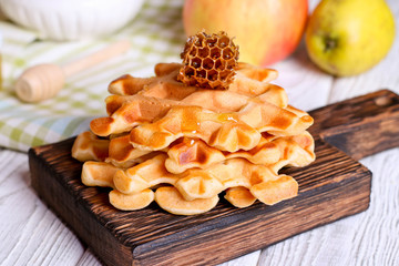 Breakfast with homemade wafers and honey