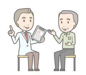 Illustration that an old man consults with a doctor