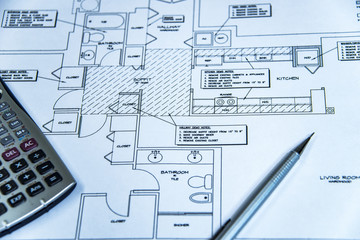 Modern bathroom design on blueprint