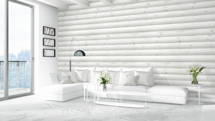 Modern bright interior . 3D rendering
