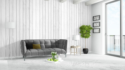 Modern bright interior . 3D rendering