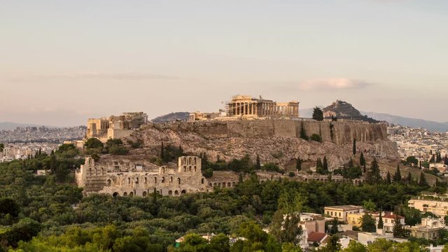 Acropolis Parthenon view, Athens, Greece, Wide Lens Shot , Zoom In, Timelapse