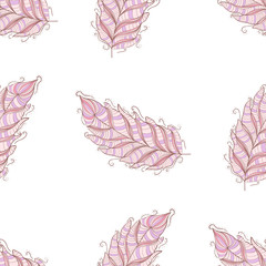 seamless pattern with feathers. Doodle  ornament. Ethnic background.