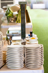 Fototapeta na wymiar Paper plates on the table