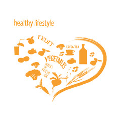a set of elements of a healthy lifestyle. fruit, vegetables, beverages.