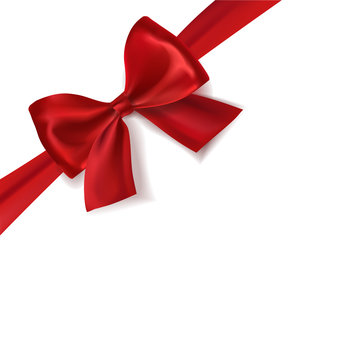 Realistic red satin vector gift ribbon with bow.