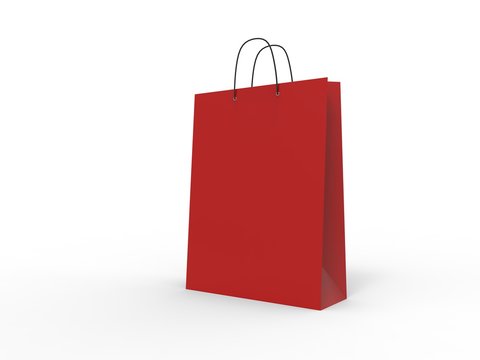 Classic red shopping bag, isolated. 3d illustration.