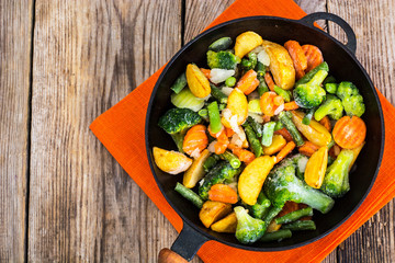 Frozen vegetables for frying in a pan