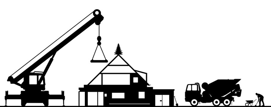 Silhouette Baustelle Eigenheim
