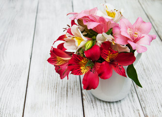 beautiful bouquet of pink alstroemeria