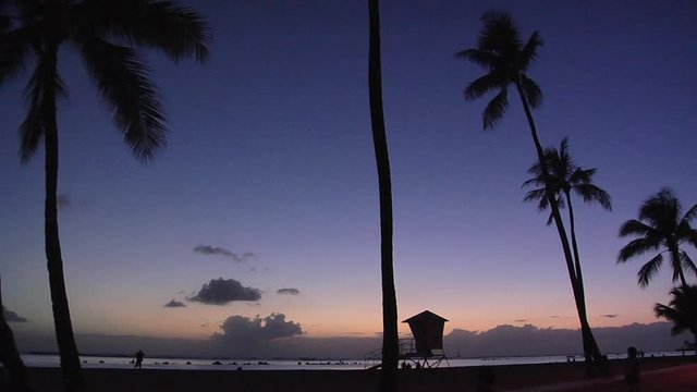 Sunset at Ala Moana Beach, Honolulu, Hawaii