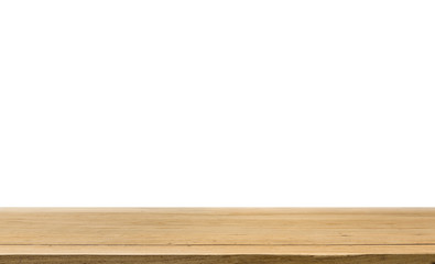 Empty of wood table top on white background,can be used for display or montage your products