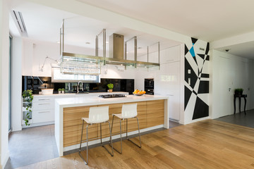 Small open kitchen with cabinets