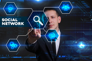 Business, Technology, Internet and network concept. Young busine