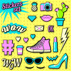 Stickers set. Cartoon patch badges