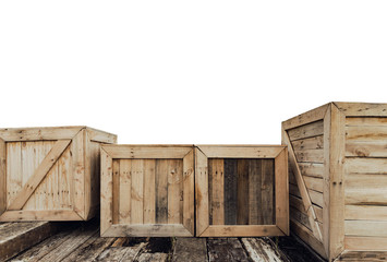 Old wooden box on white background