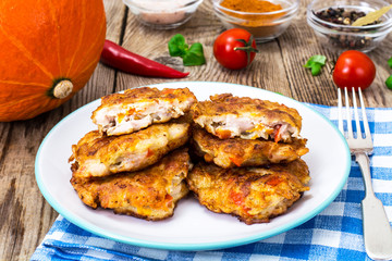 Vegetable cutlets with chicken, peppers and pumpkin