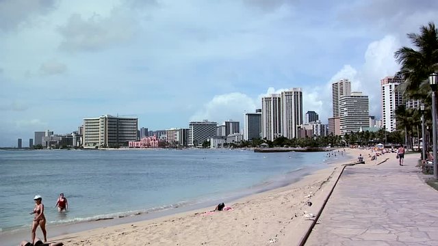 Waikiki Beach with Hotel Row, Honolulu, Hawaii